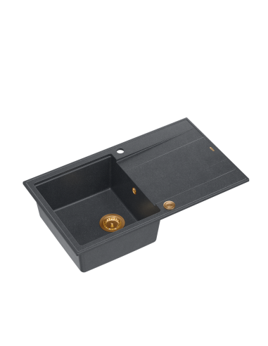 EVAN 111 + nano PVD 1-bowl inset sink with drainer + save space siphon PVD colour / black diamond / copper elements