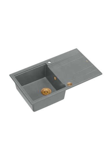 EVAN 111 + nano PVD 1-bowl inset sink with drainer + save space siphon PVD colour / silver stone / copper elements