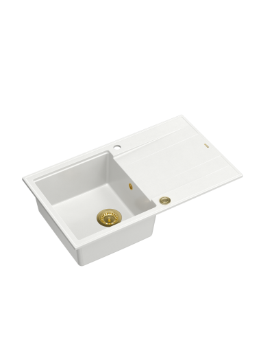 EVAN 111 + nano PVD 1-bowl inset sink with drainer + save space siphon PVD colour / snow white / gold elements
