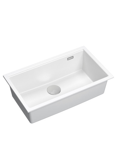 LOGAN 110 GraniteQ snow white 76x44x23,5 cm 1-bowl undermount sink with manual siphon / steel