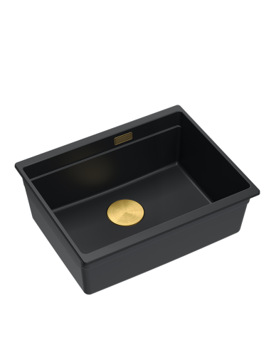 LOGAN 100 GraniteQ pure carbon 59,5x45,1x21,5 cm 1-bowl undermount sink with manual siphon / gold