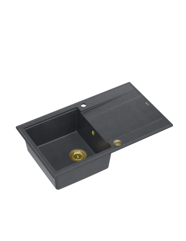 EVAN 111 + nano PVD 1-bowl inset sink with drainer + save space siphon PVD colour / black diamond / gold elements