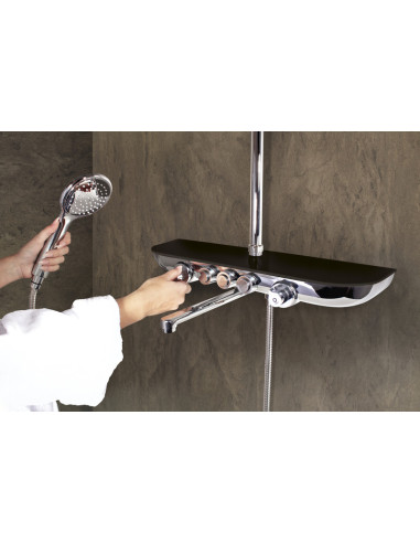 MURRAY Bath/shower lever mixer with accessories - Barva sklo/černá metalíza/teleskopická tyč