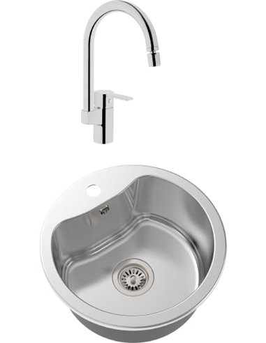 Set:  Kitchen basin Oulin OL-357 + Mixer VitrA Fold S Sink Mixer A42155EXP  - 1