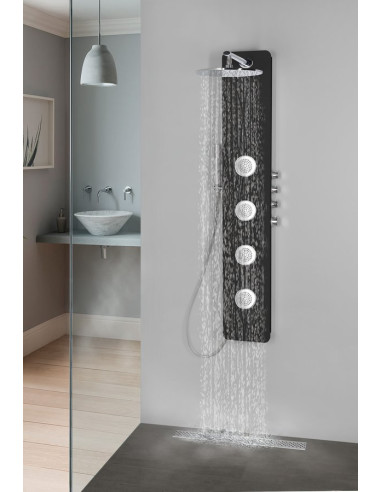 SPIRIT ROUND pie sienas stiprināms termostata dušas panelis, 250x1500mm, melns matēts