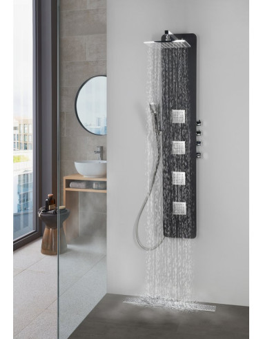 SPIRIT SQUARE wall-mounted thermostatic shower panel, 250x1500mm, black matt