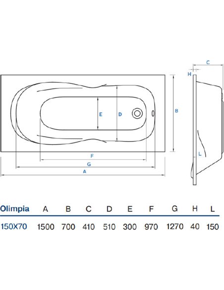 Koller Pool akrila vanna Olimpia 150x70 - 7