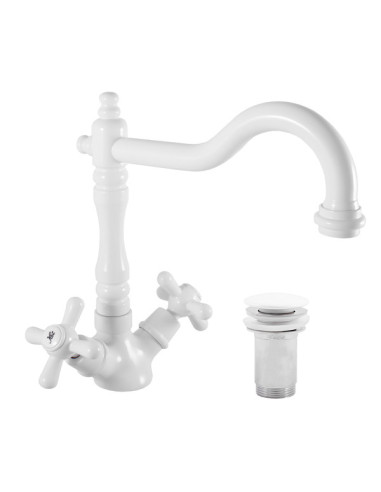 Basin mixer tap with click-clack MORAVA RETRO GLOSSY WHITE - Barva bílá,Rozměr 3/8''