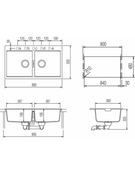 Кухонная раковина Schock Horizont 90 (N-200) аворио, интегрированная - 2