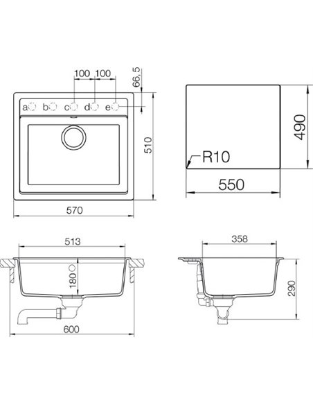 Кухонная раковина Schock Vero 60 (N-100) аворио, интегрированная - 2