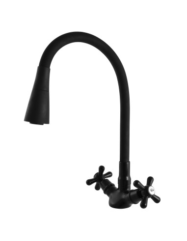 Kitchen faucet with flexible spout and shower MORAVA RETRO - Barva černá matná,Rozměr 3/8''