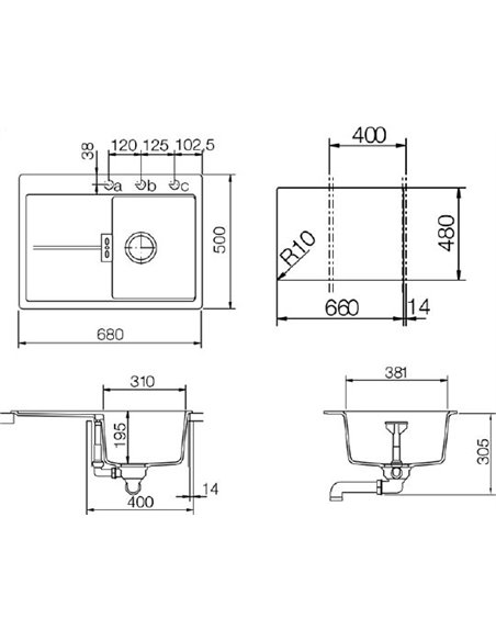 Кухонная раковина Schock Horizont 40D Small (D-100S) аворио, интегрированная - 2