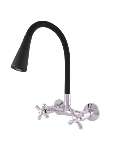 Wall mounted sink lever mixer MORAVA CHROME - Barva chrom/černá,Rozměr 150 mm