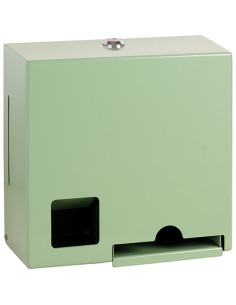 Tampon and pad dispenser, stainless steel, green