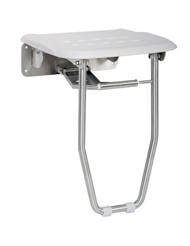 Reversible shower seat with butteress stand, stainless steel, white plastic