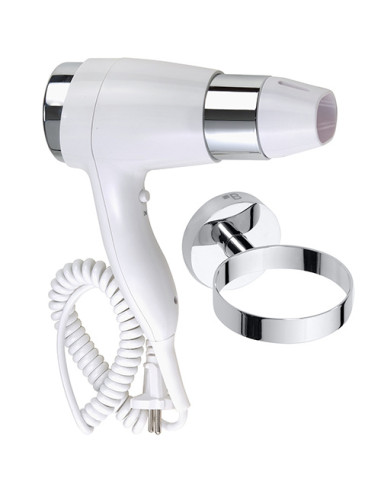 Hair dryer with holder, spiral cable, white