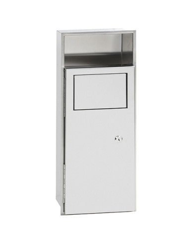 Recessed waste bin with storage shelf, stainless steel, matt