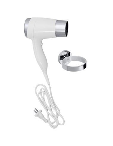 Hair dryer with holder, straight cable, white