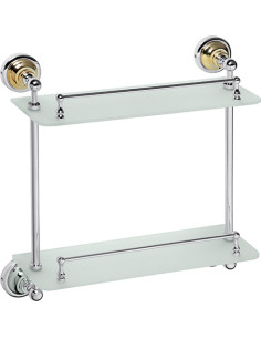 RETRO gold/chrome: Double glass shelf with rail, 400 mm