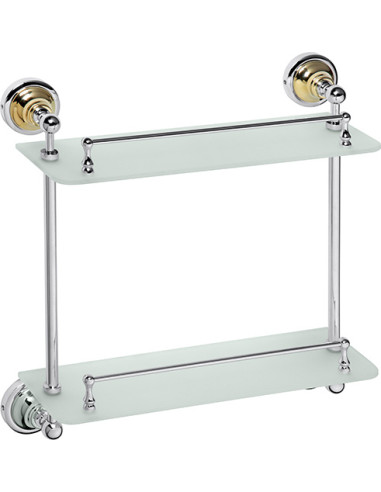 RETRO gold/chrome: Double glass shelf with rail, 400 mm