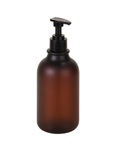 Round brown matte plastic bottle with pump for soap dispenser, 500 ml