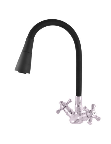 Kitchen mixer tap with flexible spout and shower MORAVA RETRO - Barva chrom/černá,Rozměr 3/8''