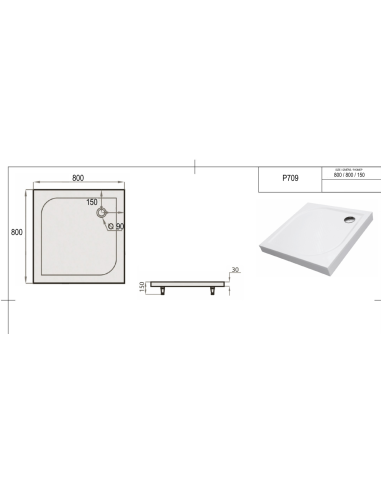 Shower tray "SPN P 709", white,800 x 800 - 1