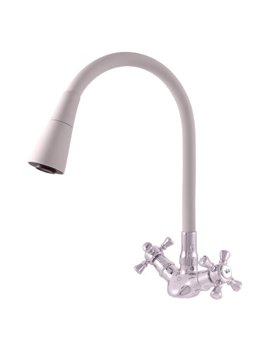 Kitchen mixer tap with flexible spout and shower MORAVA RETRO - Barva chrom/šedá,Rozměr 3/8''