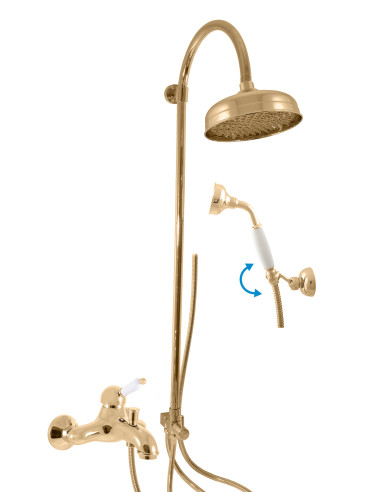 Bath lever mixer with hand shower and head shower LABE GOLD - t-id-4132