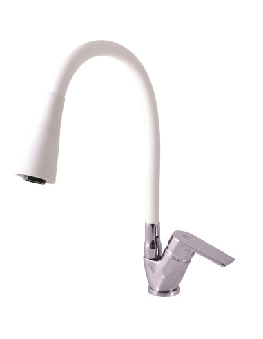 Sink lever mixer with flexible spout - Barva chrom/bílá,Rozměr 3/8''