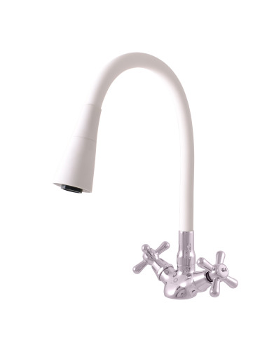 Kitchen faucet with flexible spout and shower  - Barva chrom/bílá,Rozměr 3/8''