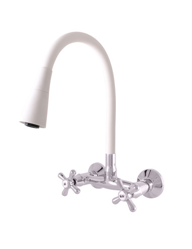 Kitchen mixer with flexible spout and shower  MORAVA RETRO WHITE/CHROME - Barva chrom/bílá,Rozměr 100 mm