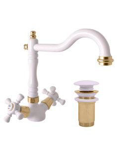 Basin water mixer MORAVA RETRO WHITE/GOLD - Barva bílá /...