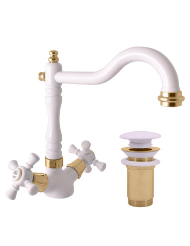 Basin water mixer MORAVA RETRO WHITE/GOLD - Barva bílá / zlato ,Rozměr 3/8''