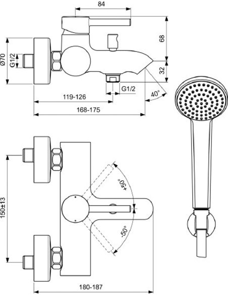 Ideal Standard jaucējkrāns vannai ar dušu Ceraline BC270AA - 2