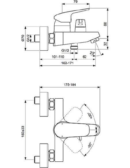 Ideal Standard Bath Mixer With Shower Ceraflex B1740AA - 2