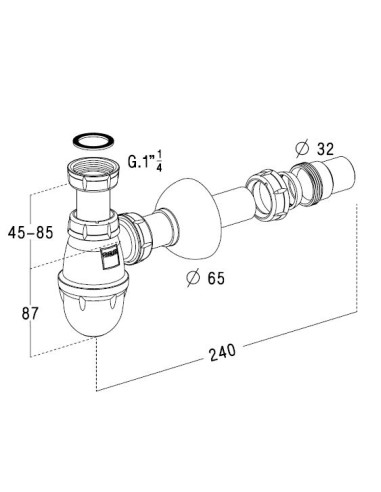 Siphon for sink with pipe, plate 0202014 11/4X32