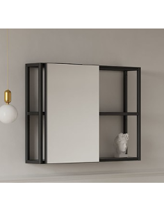 Cersanit Zen mirror cabinet with glass shelves 60+40cm, black - 7