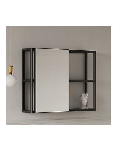 Cersanit Zen mirror cabinet with glass shelves 60+40cm, black - 7