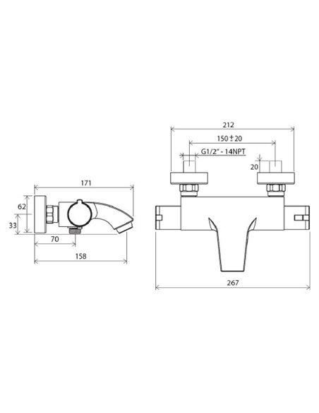 Ravak Bath Thermostatic Mixer With Shower Termo 200 TE 082.00/150 - 4