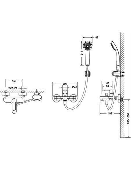 Bravat Bath Mixer With Shower Stream F63783C-B - 4