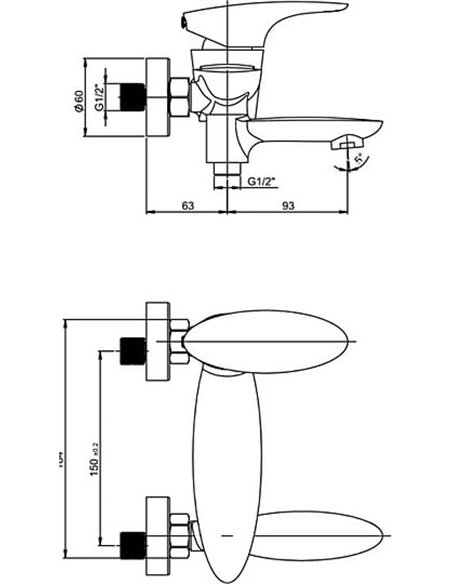 Paini jaucējkrāns vannai ar dušu Verona VRCR111KM - 2