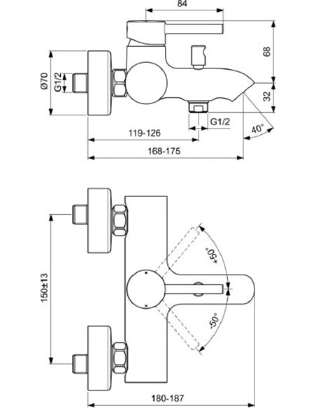 Ideal Standard jaucējkrāns vannai ar dušu Ceraline BC199AA - 2